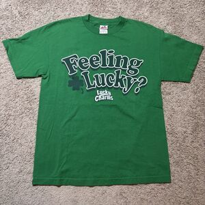 Vintage Lucky Charms "Feeling Lucky?" Green Graphic T-Shirt Mens AAA